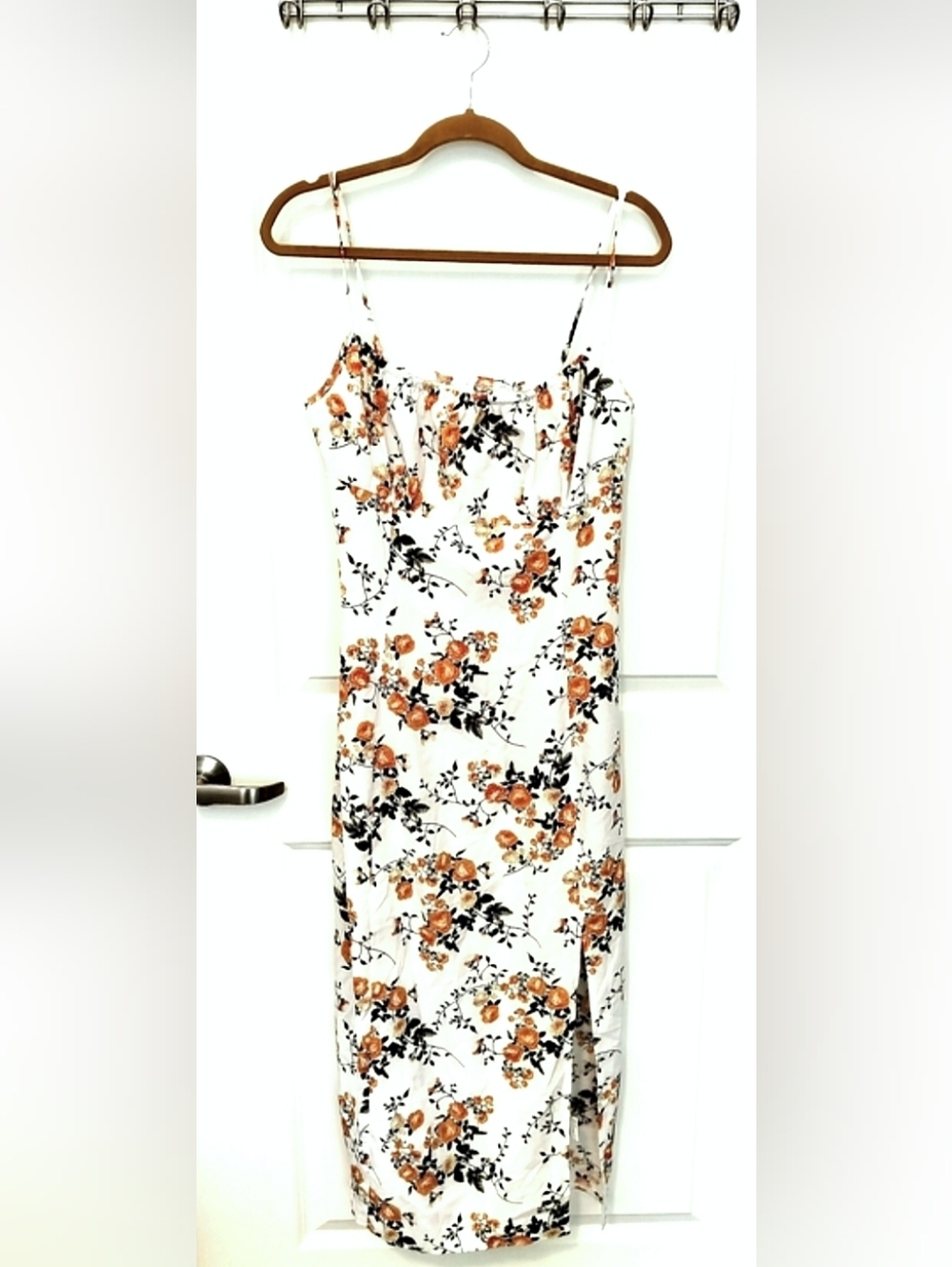 SHEIN Women's OXL White Midi Slip Dress with Orange Floral Print